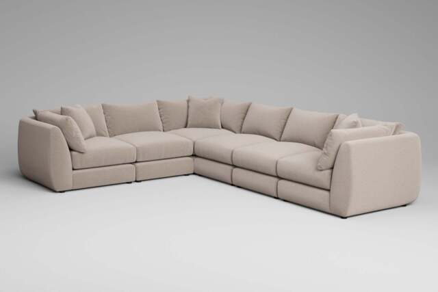 Utopia - 6 Piece - Rearrangeable Modular Sofa, Basket Weave / Sand / Tailored Trim - image 1