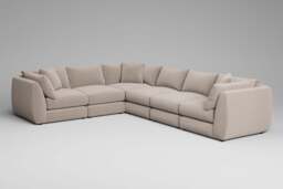 Utopia - 6 Piece - Rearrangeable Modular Sofa, Basket Weave / Sand / Tailored Trim - thumbnail 1