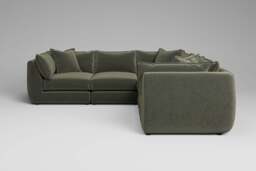 Utopia - 5 Piece - Rearrangeable Modular Sofa, Luxe Woven Velvet / Pine / Casual Trim - thumbnail 1