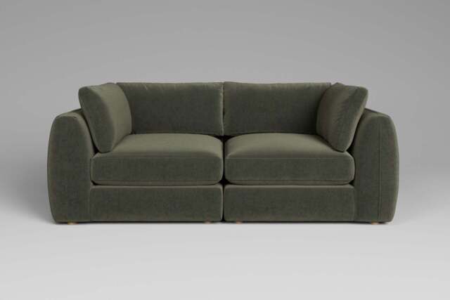 Zen - 2 Piece - Rearrangeable Modular Sofa, Luxe Woven Velvet / Pine / Full-Width Back Cushions - image 1