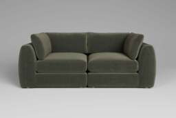 Zen - 2 Piece - Rearrangeable Modular Sofa, Luxe Woven Velvet / Pine / Full-Width Back Cushions