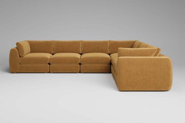 Zen - 6 Piece Corner - Rearrangeable Modular Sofa, Luxe Woven Velvet / Old Gold / Full-Width Back Cushions