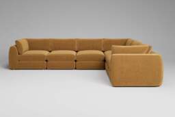 Zen - 6 Piece Corner - Rearrangeable Modular Sofa, Luxe Woven Velvet / Old Gold / Full-Width Back Cushions