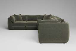 Utopia - 6 Piece - Rearrangeable Modular Sofa, Luxe Woven Velvet / Pine / Casual Trim