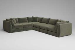 Utopia - 6 Piece - Rearrangeable Modular Sofa, Luxe Woven Velvet / Pine / Casual Trim - thumbnail 4