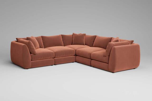 Utopia - 5 Piece - Rearrangeable Modular Sofa, Soft Touch Velvet / Cinnamon / Tailored Trim - image 1