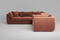 Utopia - 5 Piece - Rearrangeable Modular Sofa, Soft Touch Velvet / Cinnamon / Tailored Trim - thumbnail 2