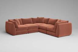 Utopia - 5 Piece - Rearrangeable Modular Sofa, Soft Touch Velvet / Cinnamon / Tailored Trim