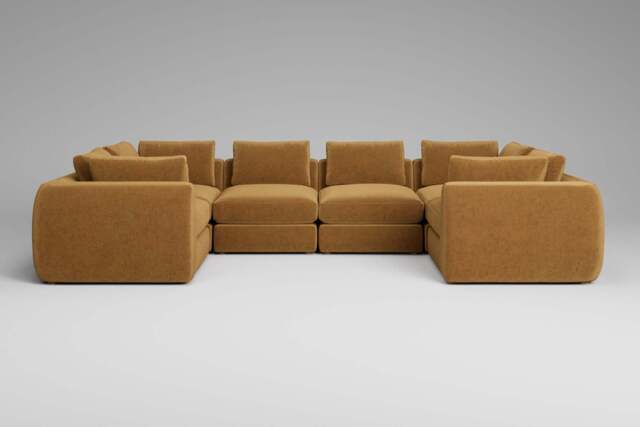 Zen - 6 Piece U Shape - Rearrangeable Modular Sofa, Luxe Woven Velvet / Old Gold / Standard Back Cushions