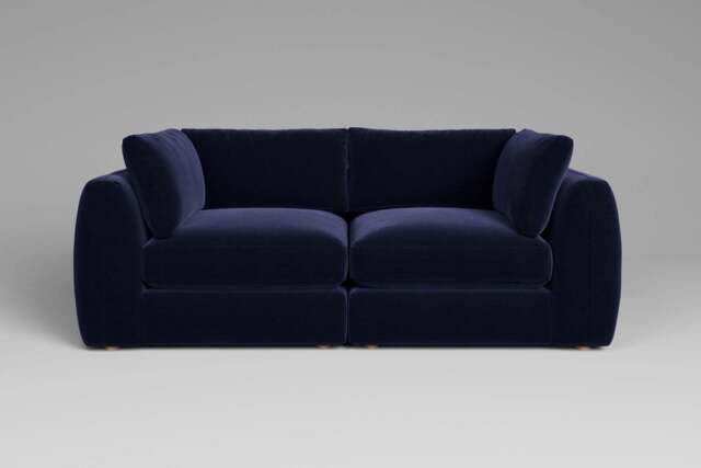 Zen - 2 Piece - Rearrangeable Modular Sofa, Soft Touch Velvet / Midnight Blue / Full-Width Back Cushions