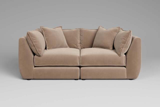 Utopia - 2 Piece - Rearrangeable Modular Sofa, Soft Touch Velvet / Soft Mink / Casual Trim - image 1