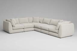 Utopia - 6 Piece - Rearrangeable Modular Sofa, Luxe Woven Velvet / Snow / Casual Trim - thumbnail 2