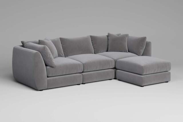 Utopia - 3 Piece with Footstool - Rearrangeable Modular Sofa, Brushed Wool Feel / Pewter / Tailored Trim - image 1