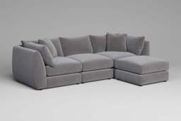 Utopia - 3 Piece with Footstool - Rearrangeable Modular Sofa, Brushed Wool Feel / Pewter / Tailored Trim