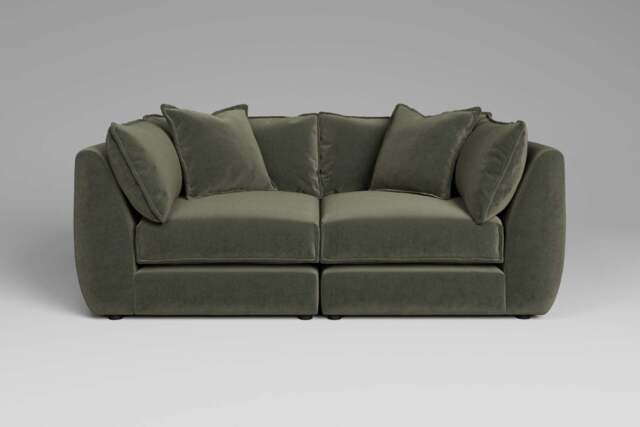 Utopia - 2 Piece - Rearrangeable Modular Sofa, Luxe Woven Velvet / Pine / Casual Trim - image 1