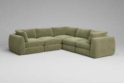 Zen - 5 Piece Corner - Rearrangeable Modular Sofa, Cotton Blend / Jade / Standard Back Cushions - thumbnail 5
