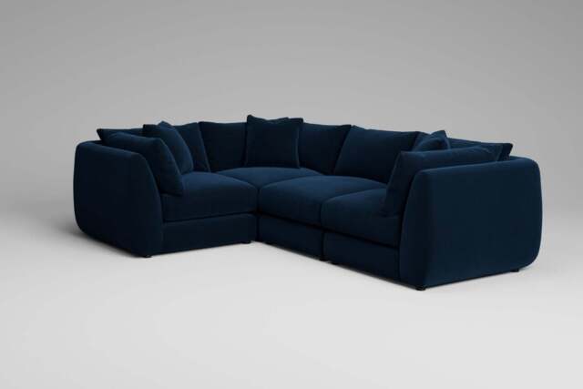 Utopia - 4 Piece - Rearrangeable Modular Sofa, Soft Touch Velvet / Royal Blue / Tailored Trim