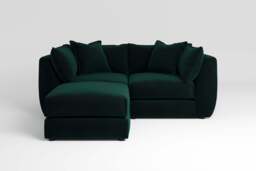 Utopia - 2 Piece with Footstool - Rearrangeable Modular Sofa, Soft Touch Velvet / Bottle Green / Casual Trim