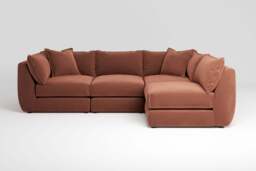 Utopia - 4 Piece Open End - Rearrangeable Modular Sofa, Soft Touch Velvet / Cinnamon / Casual Trim