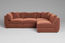 Utopia - 4 Piece Open End - Rearrangeable Modular Sofa, Soft Touch Velvet / Cinnamon / Casual Trim - thumbnail 7