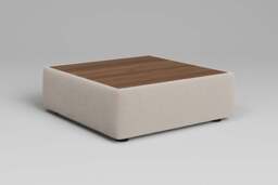 Aura - Coffee Table - Rearrangeable Modular Sofa, Walnut / Plush Chenille / Chalk - thumbnail 4
