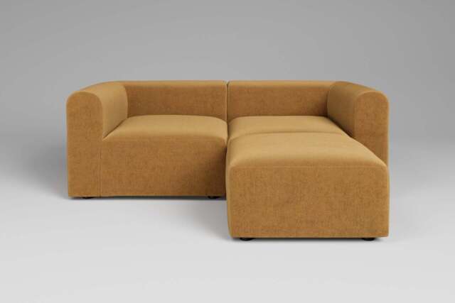 Aura - 2 Piece with Footstool - Rearrangeable Modular Sofa, Luxe Woven Velvet / Old Gold