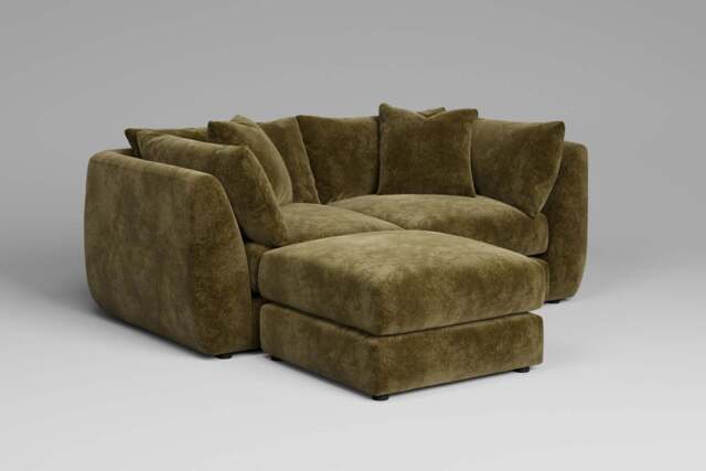 Utopia - 2 Piece with Footstool - Rearrangeable Modular Sofa, Soft Woven Chenille / Olive / Tailored Trim - image 1