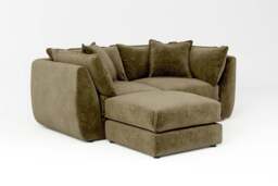 Utopia - 2 Piece with Footstool - Rearrangeable Modular Sofa, Soft Woven Chenille / Olive / Tailored Trim - thumbnail 3