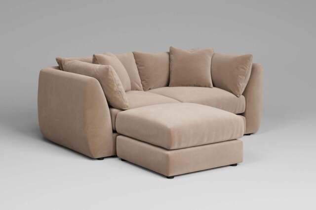 Utopia - 2 Piece with Footstool - Rearrangeable Modular Sofa, Soft Touch Velvet / Soft Mink / Tailored Trim - image 1