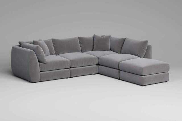 Utopia - 4 Piece Open End with Footstool - Rearrangeable Modular Sofa, Brushed Wool Feel / Pewter / Tailored Trim - image 1