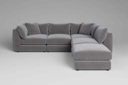 Utopia - 4 Piece Open End with Footstool - Rearrangeable Modular Sofa, Brushed Wool Feel / Pewter / Tailored Trim - thumbnail 5
