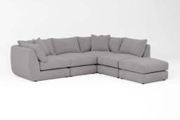 Utopia - 4 Piece Open End with Footstool - Rearrangeable Modular Sofa, Brushed Wool Feel / Pewter / Tailored Trim - thumbnail 3
