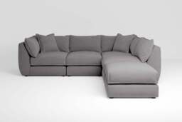 Utopia - 4 Piece Open End with Footstool - Rearrangeable Modular Sofa, Brushed Wool Feel / Pewter / Tailored Trim - thumbnail 2