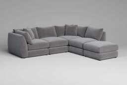 Utopia - 4 Piece Open End with Footstool - Rearrangeable Modular Sofa, Brushed Wool Feel / Pewter / Tailored Trim - thumbnail 1