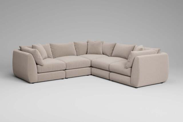 Utopia - 5 Piece - Rearrangeable Modular Sofa, Basket Weave / Sand / Tailored Trim - image 1