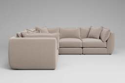 Utopia - 5 Piece - Rearrangeable Modular Sofa, Basket Weave / Sand / Tailored Trim - thumbnail 3