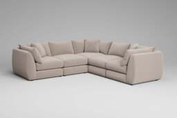 Utopia - 5 Piece - Rearrangeable Modular Sofa, Basket Weave / Sand / Tailored Trim - thumbnail 1