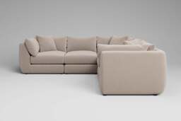 Utopia - 5 Piece - Rearrangeable Modular Sofa, Basket Weave / Sand / Tailored Trim - thumbnail 5