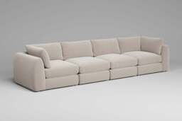 Zen - 4 Piece - Rearrangeable Modular Sofa, Plush Chenille / Chalk / Full-Width Back Cushions