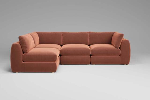 Zen - 4 Piece Corner - Rearrangeable Modular Sofa, Soft Touch Velvet / Cinnamon / Full-Width Back Cushions - image 1