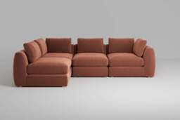 Zen - 4 Piece Corner - Rearrangeable Modular Sofa, Soft Touch Velvet / Cinnamon / Full-Width Back Cushions - thumbnail 2