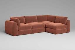 Zen - 4 Piece Corner - Rearrangeable Modular Sofa, Soft Touch Velvet / Cinnamon / Full-Width Back Cushions - thumbnail 5