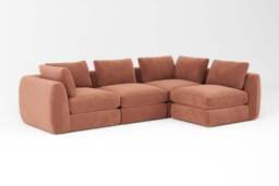 Zen - 4 Piece Corner - Rearrangeable Modular Sofa, Soft Touch Velvet / Cinnamon / Full-Width Back Cushions - thumbnail 3