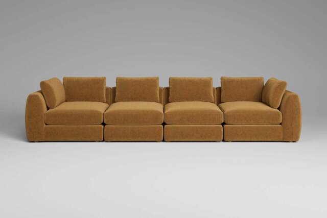 Zen - 4 Piece - Rearrangeable Modular Sofa, Luxe Woven Velvet / Old Gold / Standard Back Cushions