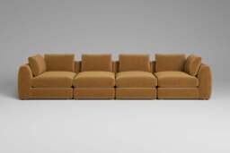 Zen - 4 Piece - Rearrangeable Modular Sofa, Luxe Woven Velvet / Old Gold / Standard Back Cushions