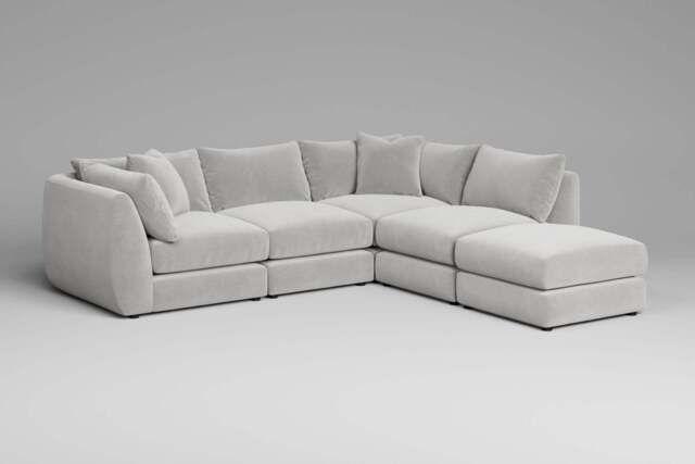 Utopia - 4 Piece Open End with Footstool - Rearrangeable Modular Sofa, Brushed Wool Feel / Whisper / Tailored Trim - image 1