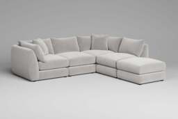 Utopia - 4 Piece Open End with Footstool - Rearrangeable Modular Sofa, Brushed Wool Feel / Whisper / Tailored Trim