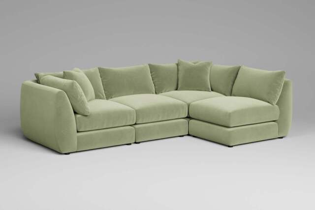 Utopia - 4 Piece Open End - Rearrangeable Modular Sofa, Brushed Wool Feel / Sage / Tailored Trim - image 1
