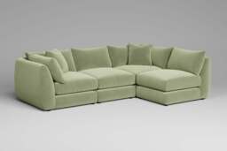 Utopia - 4 Piece Open End - Rearrangeable Modular Sofa, Brushed Wool Feel / Sage / Tailored Trim