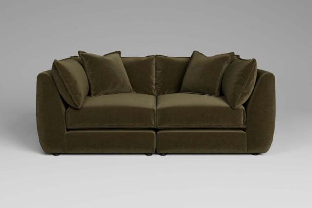 Utopia - 2 Piece - Rearrangeable Modular Sofa, Luxe Woven Velvet / Forest Green / Casual Trim